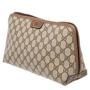 GUCCI Vintage Beige and Brown Canvas Monogram Clutch